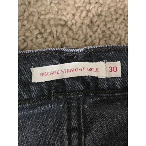 Levi’s Premium Ribcage Straight Ankle Jeans Washed Black Gray Button Fly - Sz 30 - Picture 5 of 15